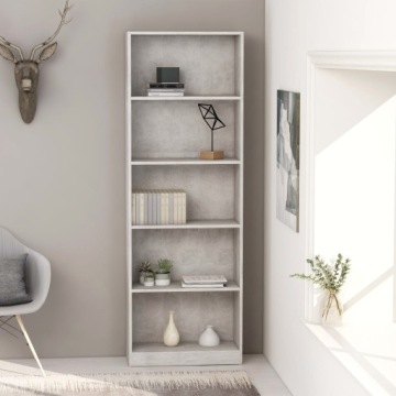 5-ярусный книжный шкаф, бетонно-серый, 60x24x175 см