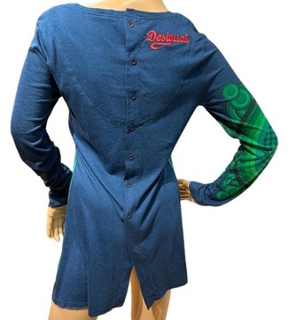 Granatowa bawełniana bluzka dopasowana tunika rozeta cekiny Desigual M