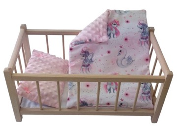 DREWNIANE ŁÓŻECZKO DLA LALEK + POŚCIEL MINKY