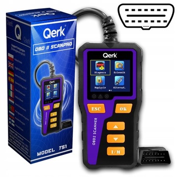 ДИАГНОСТИЧЕСКИЙ ИНТЕРФЕЙС OBD2 ТЕСТЕР ПОЛЬСКОЕ МЕНЮ QERK T51 ЦВЕТ ELM327