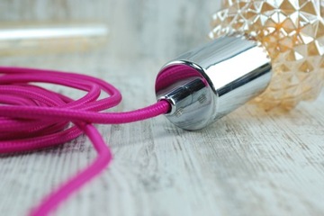 fuksja różowy kabel w oplocie przewód w oplocie loft retro lampa pająk DIY