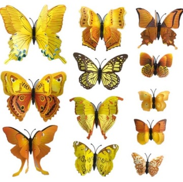 3D наклейки на стену с бабочками Бабочки Двойные желтые украшения Набор из 12 шт.