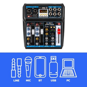 4-канальный микшер Vonyx VMM-P500 с Bluetooth DSP и MP3-плеером