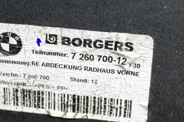 BMW 3 F30 335D XDRIVE PŘEDNÍ PRAVÝ VNITŘNÍ BLATNÍK ZADNÍ DÍL 7260700