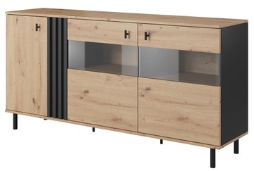 Trzydrzwiowa komoda z witryną NOVA 165cm lamele