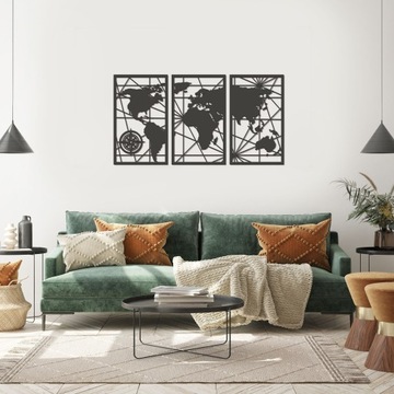 Карта Мира на стену, Набор из 3-х панно.