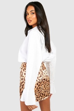 АТЛАСНАЯ МИНИ-ЮБКА-КАРАНДАШ, БЕЖЕВАЯ, С ПЯТНИЧНЫМ УЗОРОМ BOOHOO 34