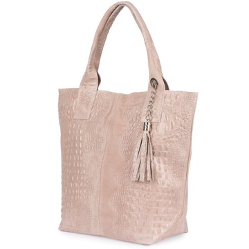 Kabelka dámska kožená shopper taška na zips veľká A4 s talianskou kozmetickou taštičkou