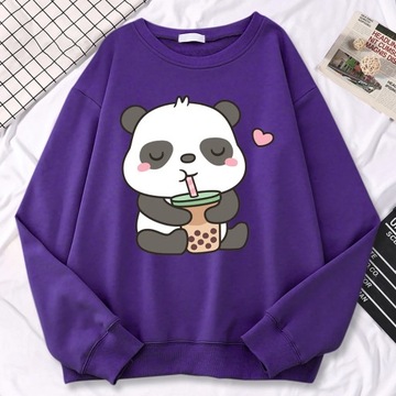 Simple Casual Womens Sweatshirts Pandas Love Drink