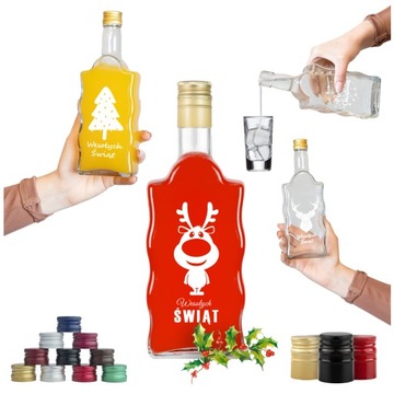 Butelka FALA ŚWIĄTECZNA z nadrukiem 500ml Butelki szklane LIKIER SYROP 0,5l