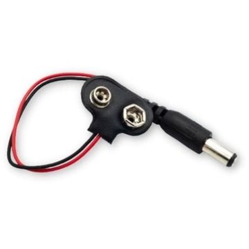 Konektor adapter baterii 9V wtyk DC 2.1x5.5 zatrzask 6F22 15cm do Arduino