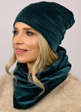 Welurowy Komplet damski czapka plus Komin Wz6