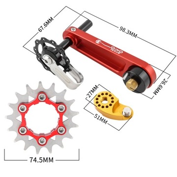 Rowerowy Napinacz Łańcucha Rower Single Speed Czerwony 17T
