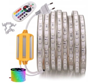 TAŚMA LED RGB 230 V ZESTAW 4m WODOODPORNA PILOT