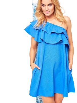 Sukienka Cocomore z dekoltem carmen niebieska