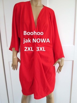 Boohoo czerwona imprezowa sukienka wesele plus size 22 3 Xl 4Xl 5Xl j NOWA