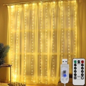 KURTYNA ŚWIETLNA 300 LED DRUCIK 3X3 BIAŁY CIEPŁY