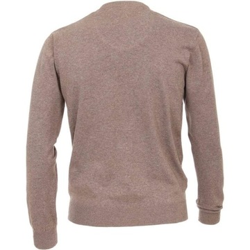 jasno-brązowy gładki sweter męski w serek, bawełna Redmond M