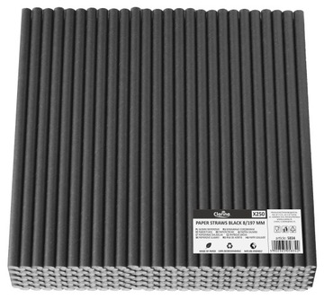 SŁOMKI RURKI PAPIEROWE CZARNE 8mm 20cm 250szt EKO
