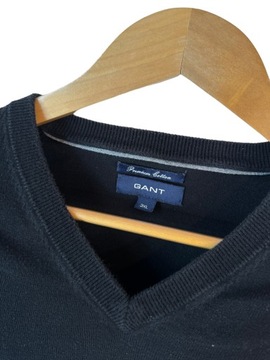 Sweter w serek Gant czarny logo 3XL