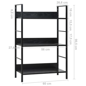 Книжный шкаф с 3 полками, черный, 60x27,6x90,5 см