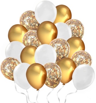 zestaw BALONY złoty biały i konfetti 30 sztuk P17
