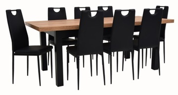 DUŻY zestaw boho rozkładany stół do POKOJU + 8x czarne krzesła TAPICEROWANE