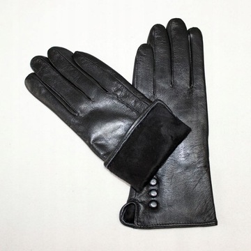 Skórzane rękawiczki kobiece metalowe guziki w styl