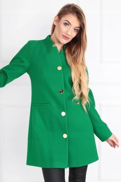 PŁASZCZ DAMSKI KURTKA KLASYCZNY ELEGANCKI WIOSNA JESIEŃ BUT. ZIELONY 42 XL