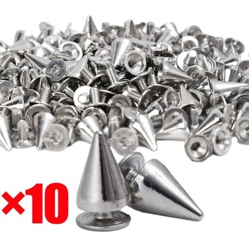 10/100PCS Round Cone Rivets Spikes Metal Screwback Studs Silver DIY