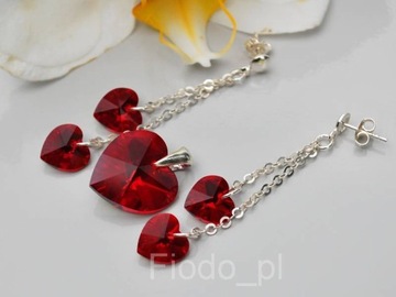 KOLCZYKI WISIOREK SERCE CZERWIEŃ SWAROVSKI