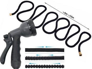 Расширяемый садовый шланг, гибкий 15 м + соединители 1/2 + пистолет премиум-класса с крючком