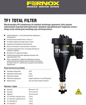 Клапаны FERNOX TF1 TOTAL FILTER CU 28MM + Жидкость для центрального отопления Фильтрующая жидкость Ингибитор F9
