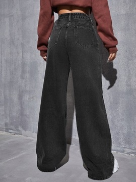 JEANSY Z SZEROKIMI NOGAWKAMI WYSOKI STAN CZARNE CASUAL SHEIN XS 34
