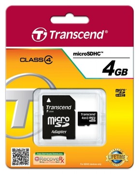 TRANSCEND 4 ГБ micro SD microSD SDHC Class 4 +a SD
