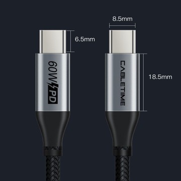 Кабель AUDA USB-C type-C Quick Charge 4.0 PD 60 Вт, 1 м