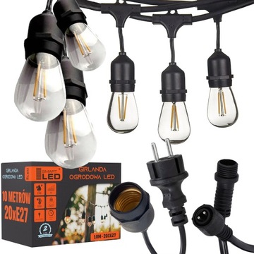 Girlanda OGRODOWA ŁAŃCUCH 10M 20X żarówki LED