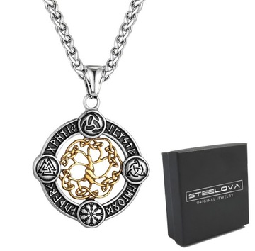 Złoto-Srebrny Wisiorek Symbole Nordyckie, Drzewo Świata Yggdrasil