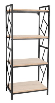 Regał MINIMALISTYCZNY Dąd NATIRALNY 4 Półki CZARNY Metalowy STELAŻ Furnitex