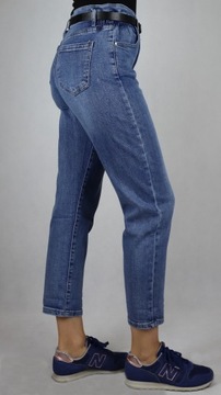 Spodnie jeansy mom fit z paskiem niebieskie r. XS