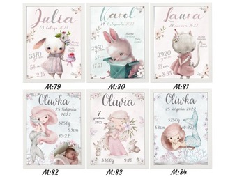 Metryczka Dla Dziecka Obrazek Personalizowany Prezent Na Chrzest A4 + Ramka