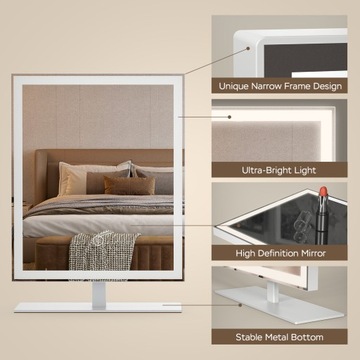 Зеркало для макияжа с внутренней светодиодной подсветкой 34*25см белое