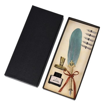 1 Set Vintage Calligraphy Feather Dip Pen 5 Nib Writing Ink Quill