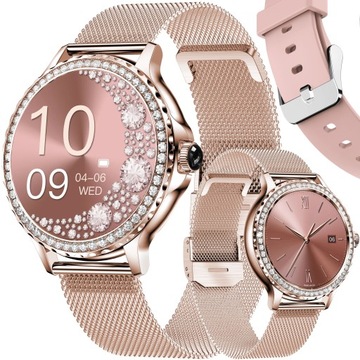SMARTWATCH DAMSKI ZEGAREK ROZMOWY MENU PL PULS CIŚNIENIE DWA PASKI + GRATIS