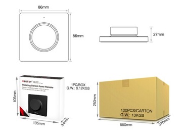 Настенная панель дистанционного управления ЧЕРНАЯ K1B для светодиодов MONO/CCT с ручкой MIBOXER