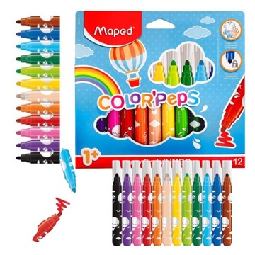 Pisaki Flamastry MAPED dla Malucha Jumbo Bezpieczne 12 Kolorów 12m+