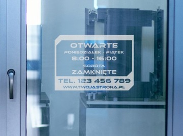 NAKLEJKA godziny otwarcia FOLIA MROŻONA SZRONIONA na szybę 42 x 30 cm