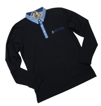 3.BLUZKA MĘSKA cienka dł.rękaw POLO CZARNE L