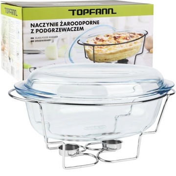NACZYNIE ŻAROODPORNE Z PODGRZEWACZEM SZKLANE 4L Z POKRYWĄ DO ZAPIEKANIA