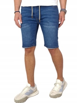 modne SPODENKI męskie JEANSOWE szorty krótkie spodnie PAS na GUMIE 328, XXL